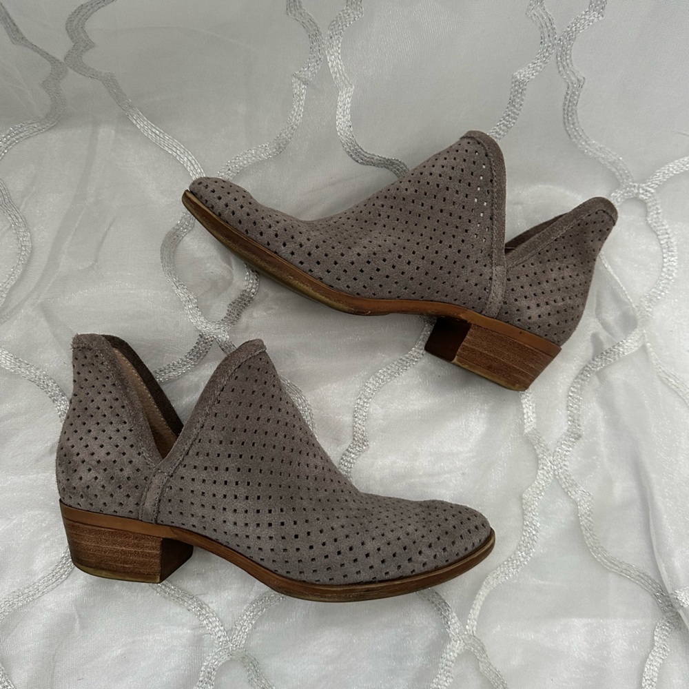 Lucky Brand perforated gray ankle boots